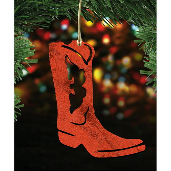 Guitar Cowboy Boots Hat and a Wheel Western Glass Christmas Ornament